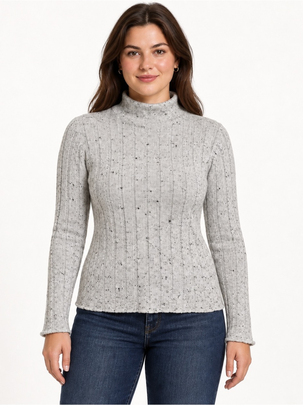 Madewell Gray Speckled Ribbed Mock Neck Sweater Size Large